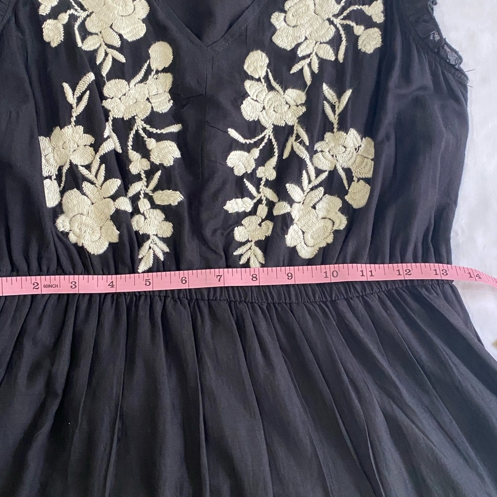 LUCKY BRAND Black White Floral Embroidered Tiered Sleeveless Boho Midi Dress S - Picture 9 of 10